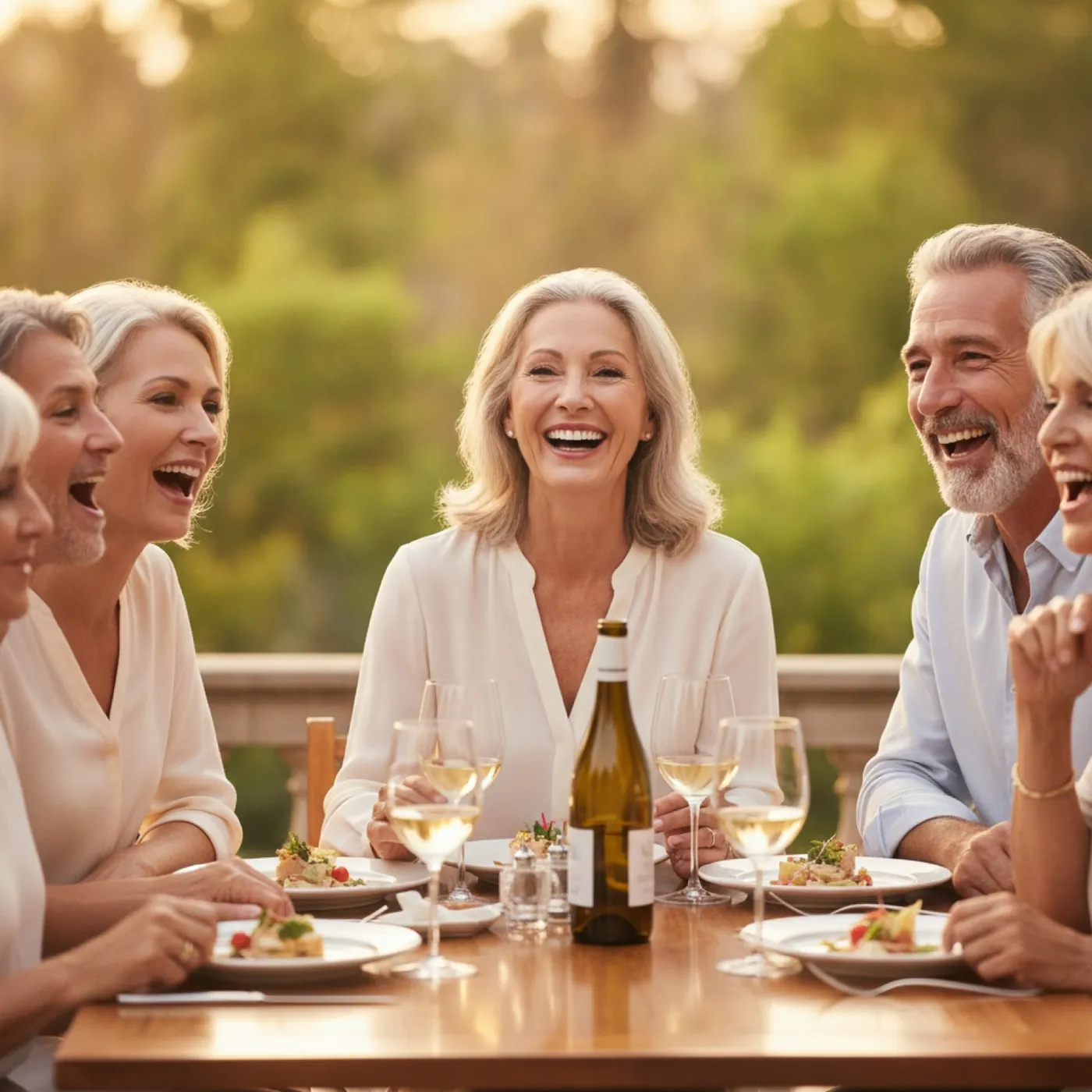 Friends laughing together over dinner