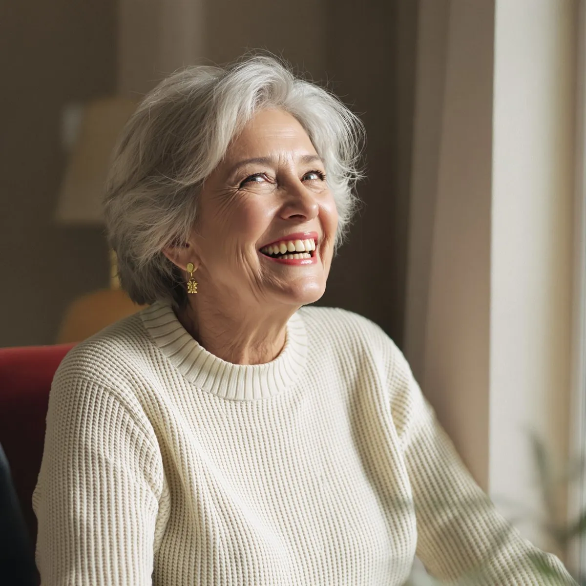 An older woman with a warm, natural smile